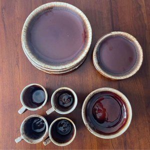 Vintage McCoy Brown Drip 16 Piece Dish Set